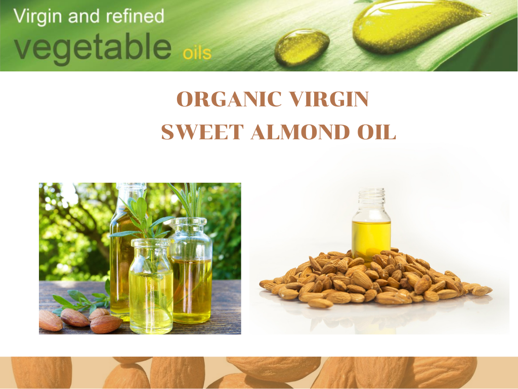 Organic Virgin Sweet Almond Oil น้ำมันเมล็ดอัลมอนด์สกัดเย็น ช่วยให้ความชุ่มชื้นแก่ผิว  ลดเลือนริ้วรอย บำรุงเส้นผมให้แข็งแรง เงางาม